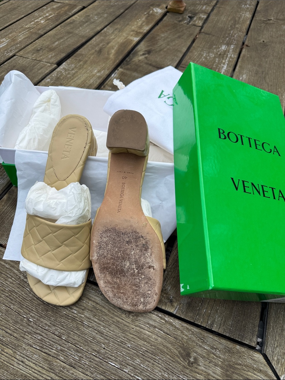 Bottega Veneta Quilted Padded Slide Mules — Beige